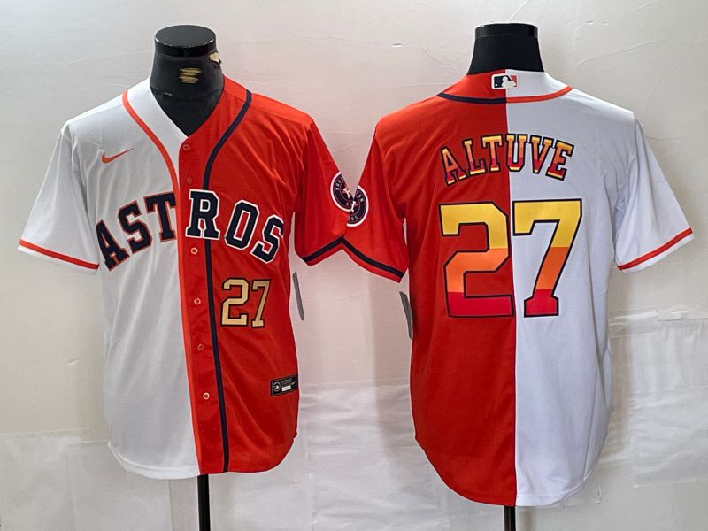 Men Houston Astros 27 Altuve White orange Nike 2024 MLB Jersey style 2